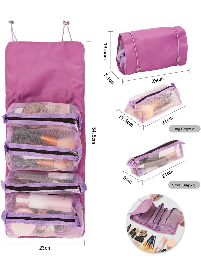 MXM Roll-Up Makeup Pouch for Women – 4-in-1 Foldable Hanging Cosmetic Organizer with Removable Compartments, Travel Toiletry & Accessories Storage Bag (2 Pack, Random Colors) - Image 5